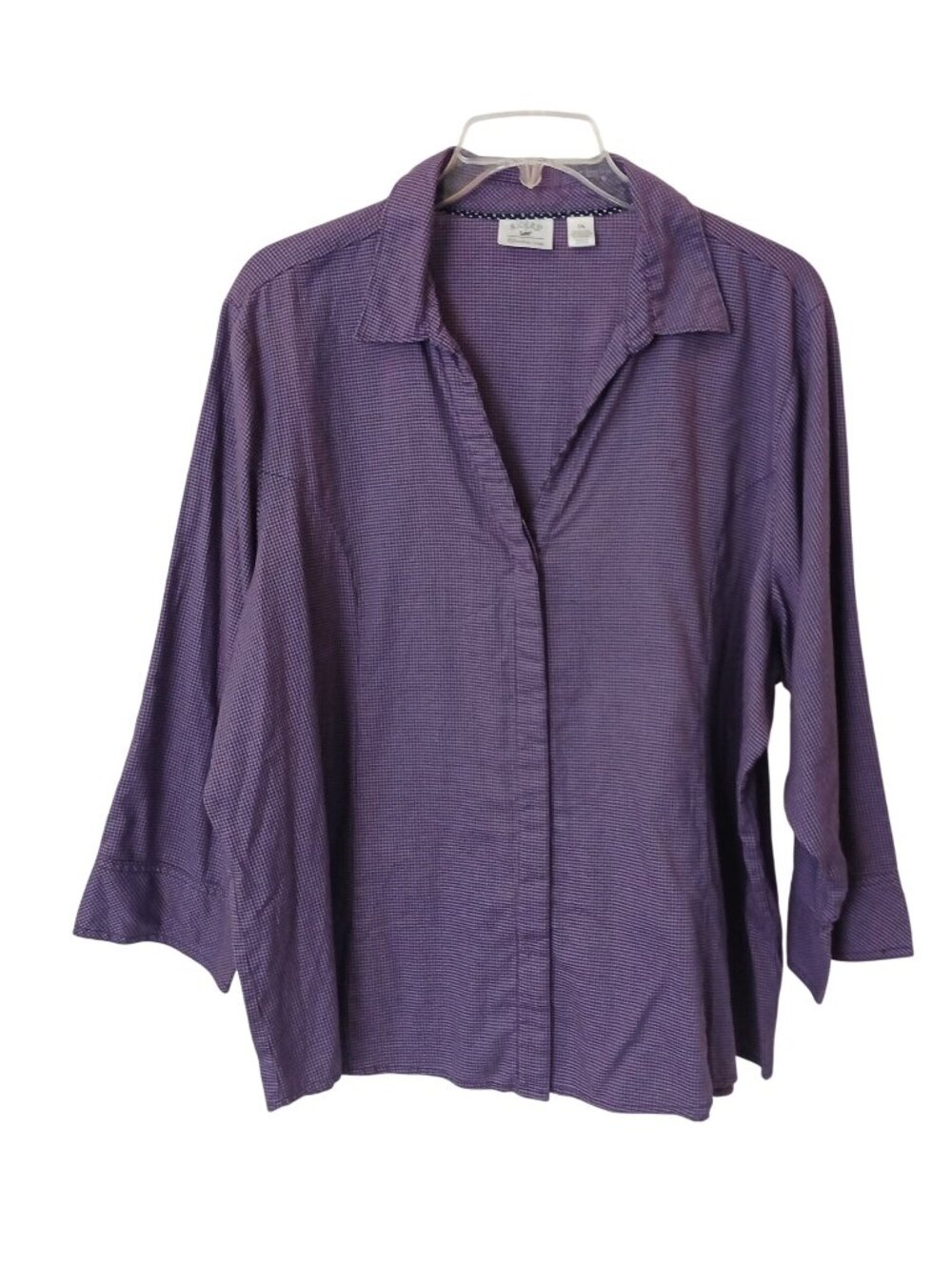 Riders By Lee Purple Houndstooth Effortless Care Shirt 3X 3/4 Sleeve Button #D37